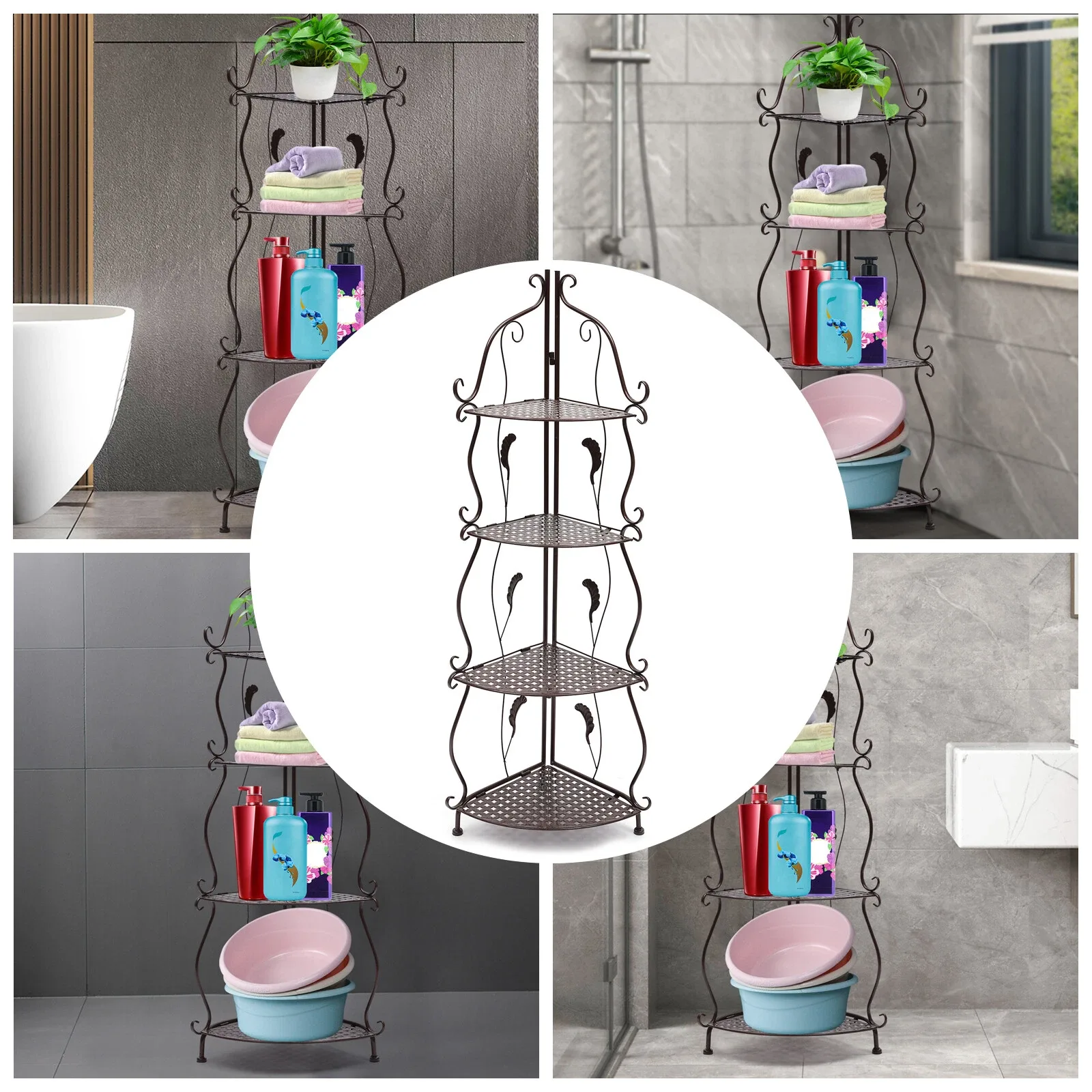 4-Tier Metal Corner Shelf Stand Storage Organizer (Black)